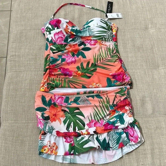La Blanca Bird of Paradise Tankini and Ruffle Skirt  Size 12 - Picture 10 of 14